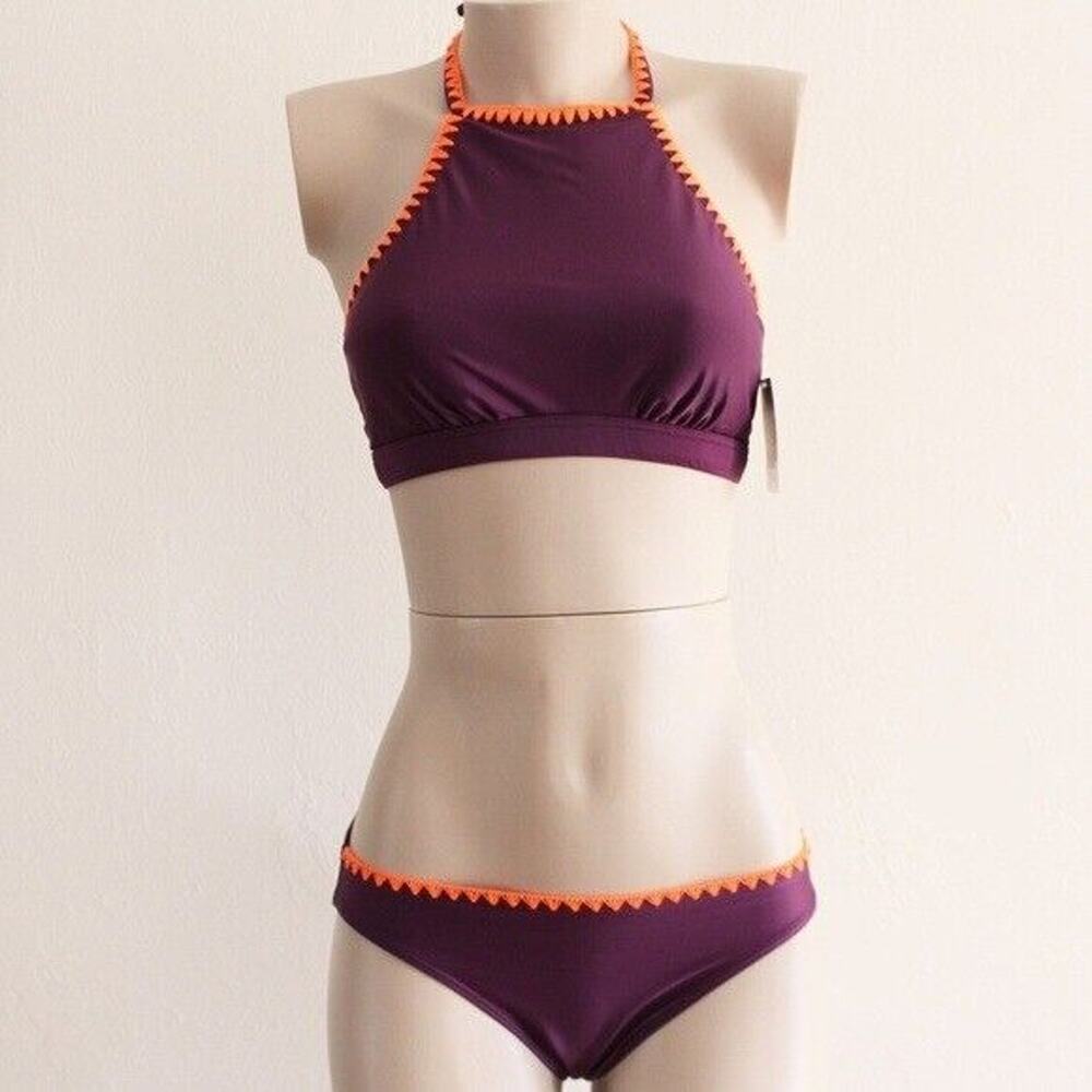 Seekers Australia Berry Red Whipstitch High Neck Halter Bikini Set Sz 8 US